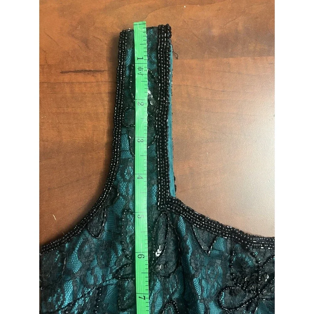 Vintage Brilliante by J.A. Black Silk Beaded with Emerald Green Evening Gown. - Picture 11 of 11